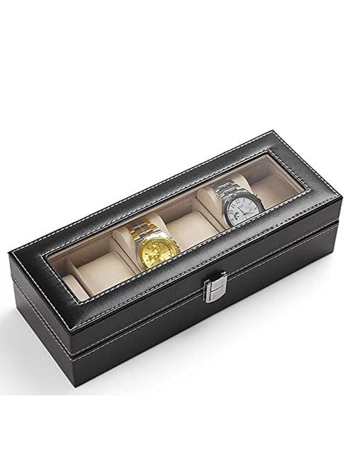 Spaceshoop Men's jewelry box High-grade 6 Compartment leather watch box organizer case black  - Image 3