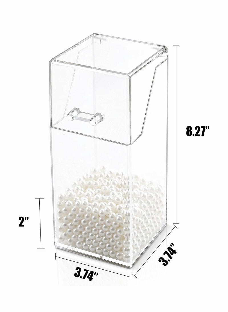 Clear Acrylic Makeup Brush Holder with Dustproof Lid & Free White Pearl, Large Capacity Organizer for Beauty Tools