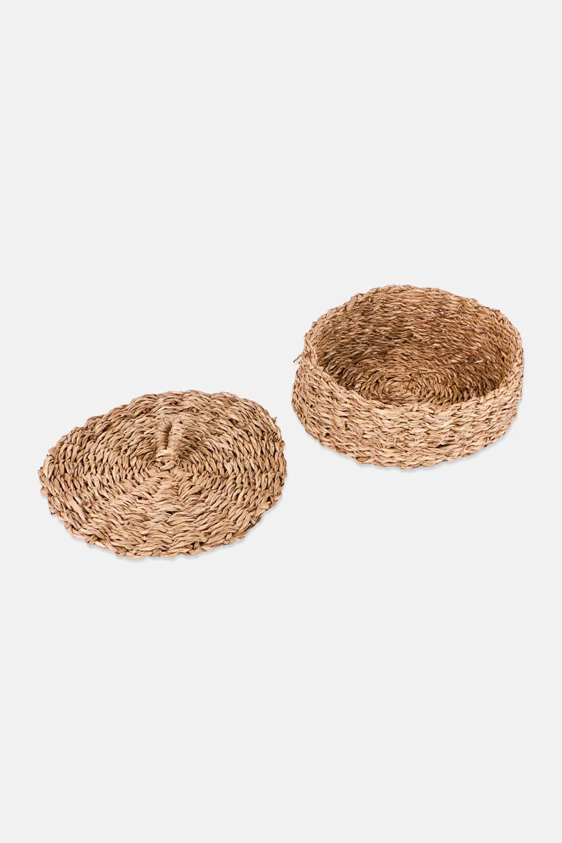 Muy Mucho Sea Grass Round Basket With Lid, Natural