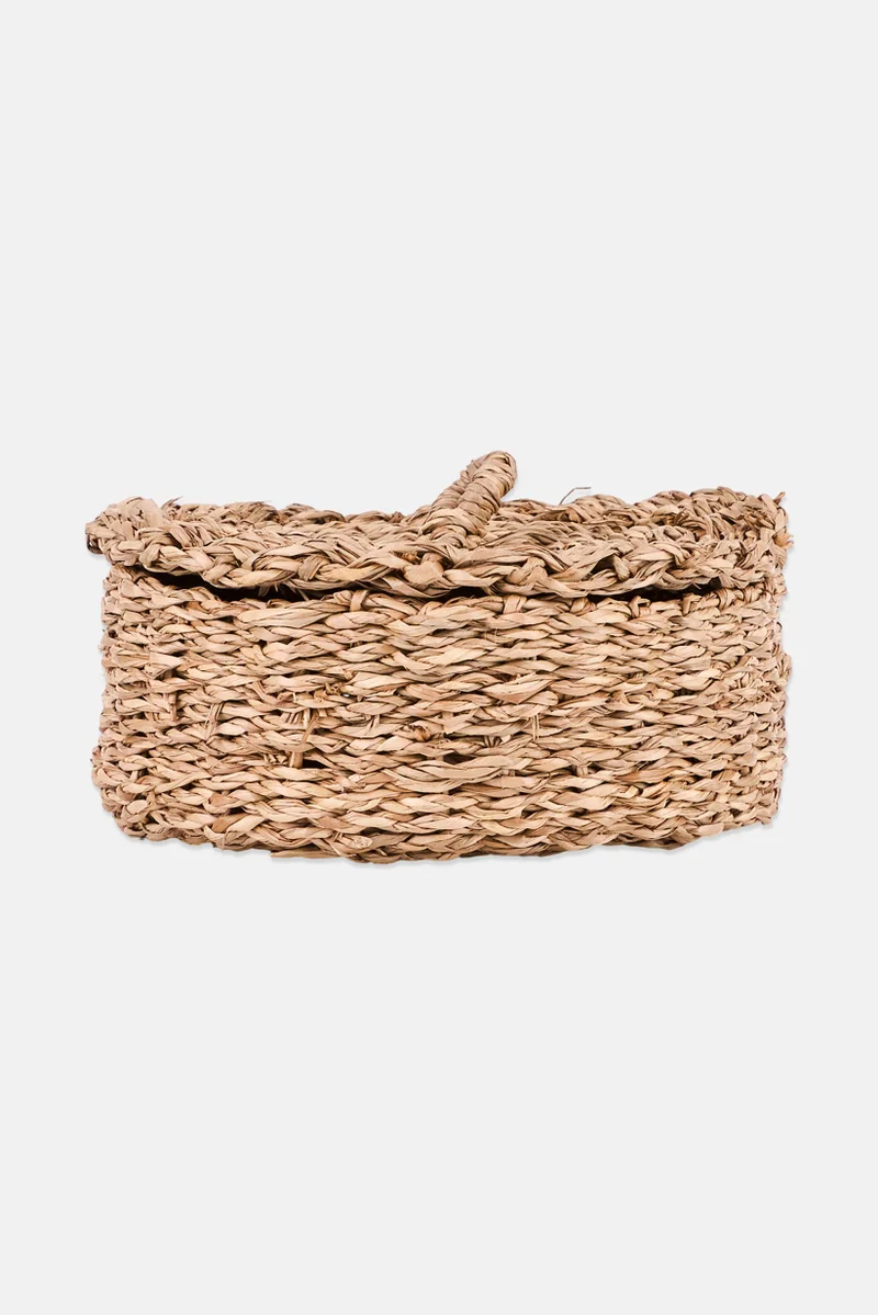 Muy Mucho Sea Grass Round Basket With Lid, Natural