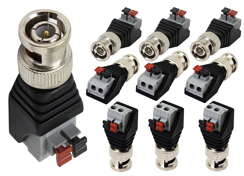 zdyCGTime BNC Video Baluns Adapter BNC Male Plug to 2 Pin/Way Screw Terminal Video Audio Spring Press Type Balun with Solderless Screw Terminal for Coax Cat5 to BNC CCTV Security Surveillance(10pack) - Image 1