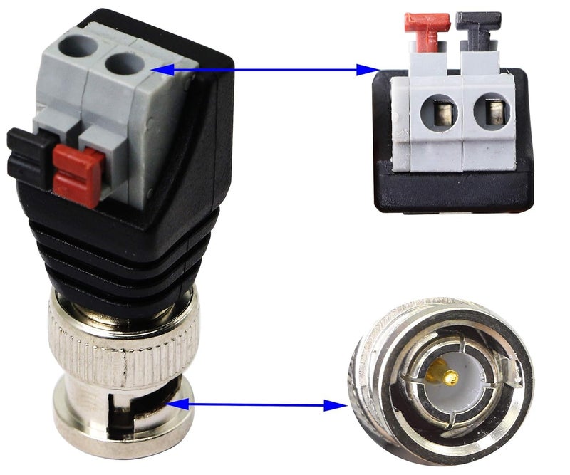 zdyCGTime BNC Video Baluns Adapter BNC Male Plug to 2 Pin/Way Screw Terminal Video Audio Spring Press Type Balun with Solderless Screw Terminal for Coax Cat5 to BNC CCTV Security Surveillance(10pack) - Image 3