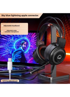 Game Headset Headset Desktop Computer Notebook E-sports Dedicated Noise Reduction With Microphone Mobile Phone Wired Headset-Color:[apple Interface Version] Black Long Wheat ✅ Upgraded Chip With Good Compatibility - Package One Ear