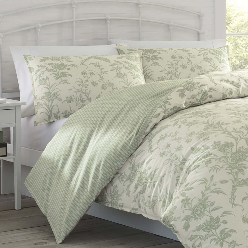 Laura Ashley Home - Queen Duvet Cover Set, Reversible Cotton Bedding with Matching Shams, Lightweight Home Decor for All Seasons (Natalie Sage, Queen) - Image 2