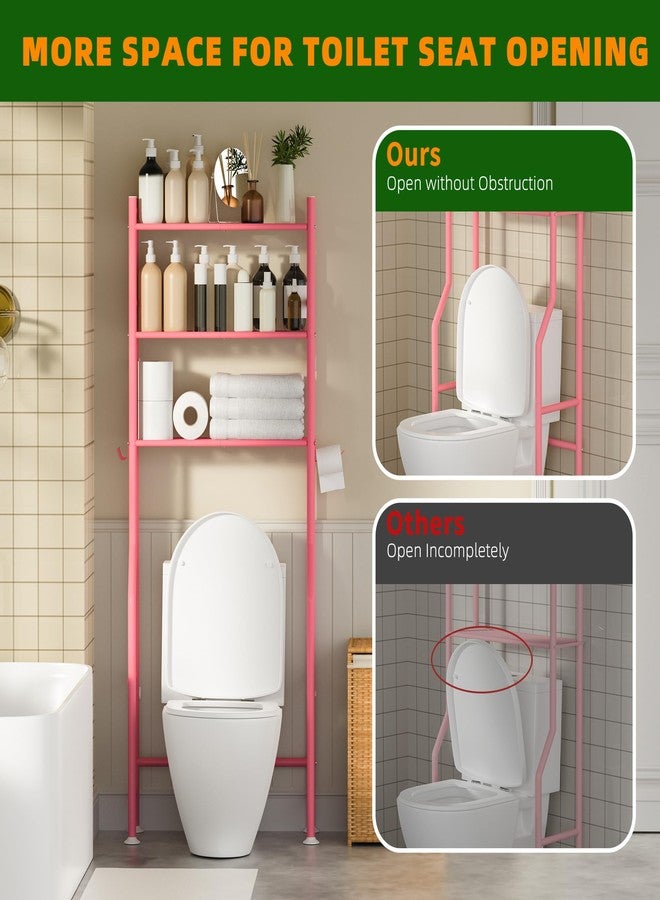 GloTika 3-Tier Over The Toilet Storage, Space Saver Metal Bathroom Shelves, Freestanding Above Over Toilet Storage Shelf with 4 Hooks for Bathroom, Pink - Image 5