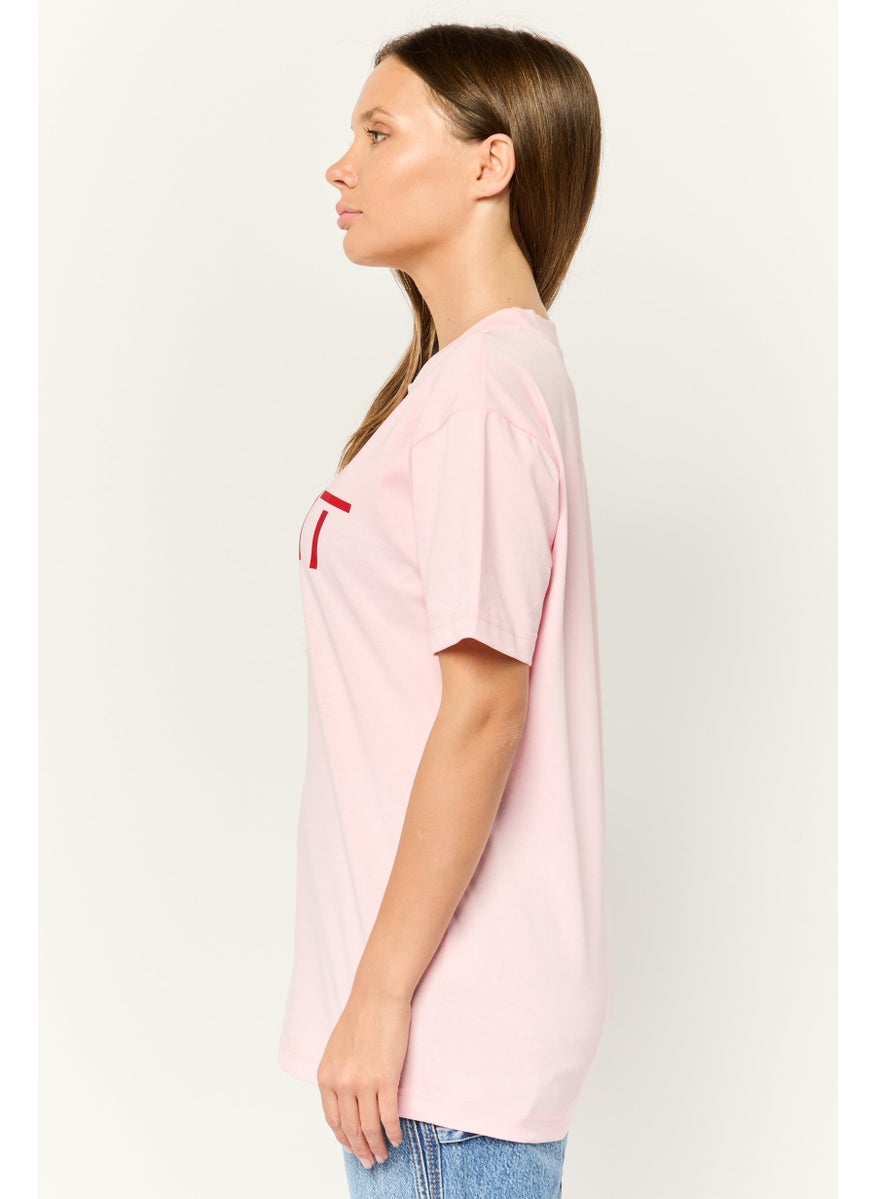 ESPRIT - Women Crew Neck Short Sleeves Brand Logo T-Shirt, Pink - Image 1