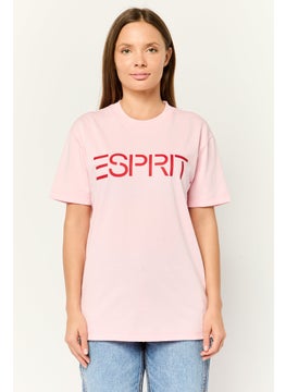 Women Crew Neck Short Sleeves Brand Logo T-Shirt, Pink