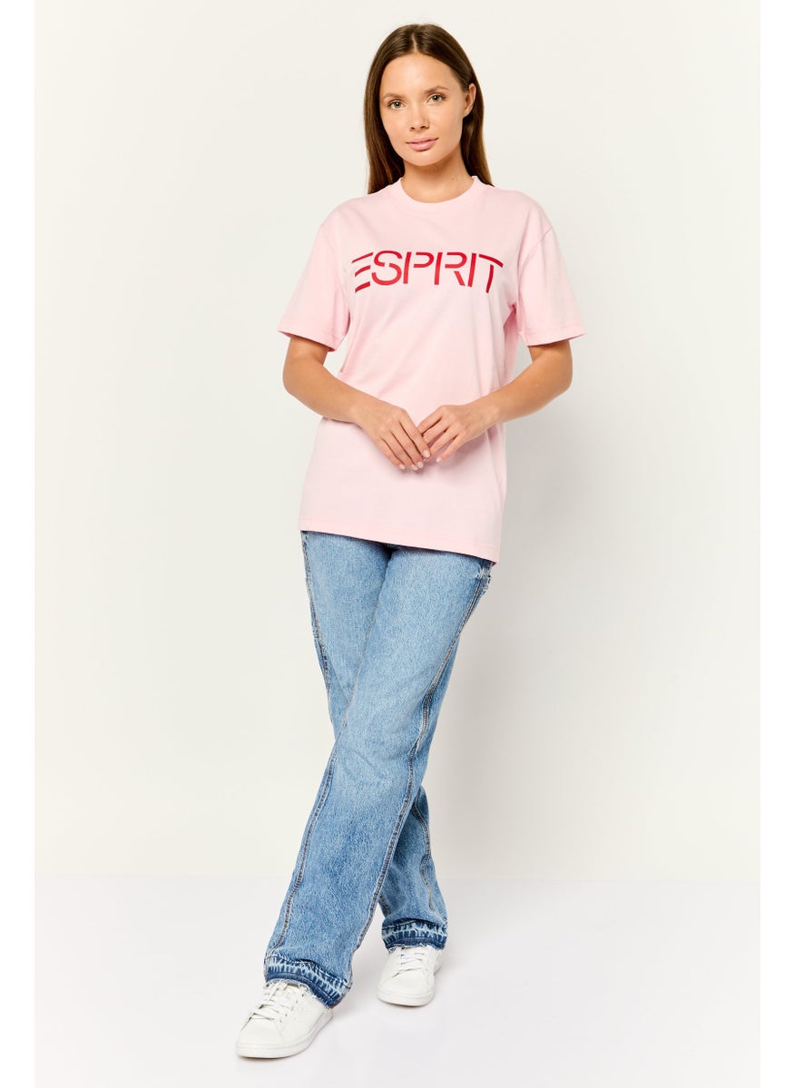ESPRIT - Women Crew Neck Short Sleeves Brand Logo T-Shirt, Pink - Image 1