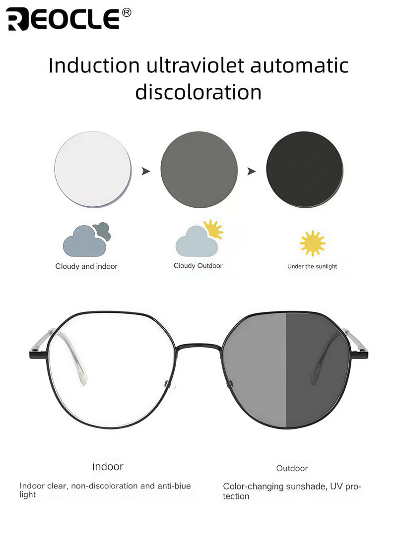 ريوكل نظارات أزياء نسائية بإطار معدني عدسات فوتوكرومية أزرق يحجب الضوء الأزرق نمط عتيق مع ملاءمة مريحة للاستخدام اليومي حماية العين - Image 4