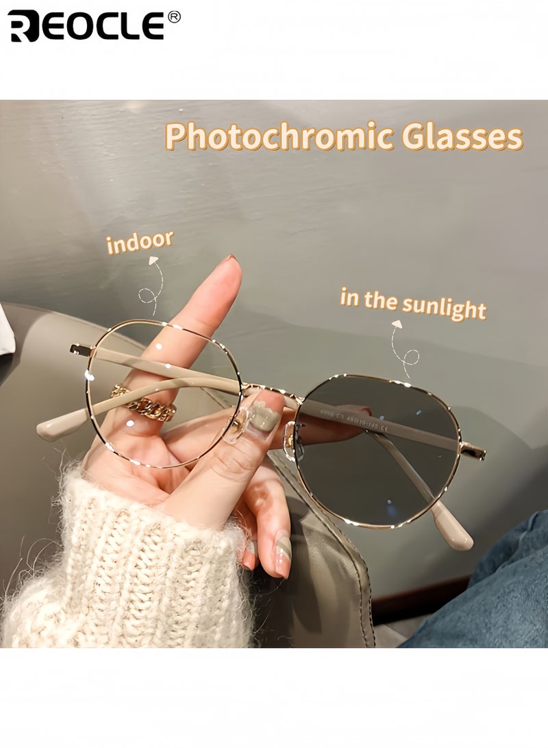 ريوكل نظارات أزياء نسائية بإطار معدني عدسات فوتوكرومية أزرق يحجب الضوء الأزرق نمط عتيق مع ملاءمة مريحة للاستخدام اليومي حماية العين - Image 1
