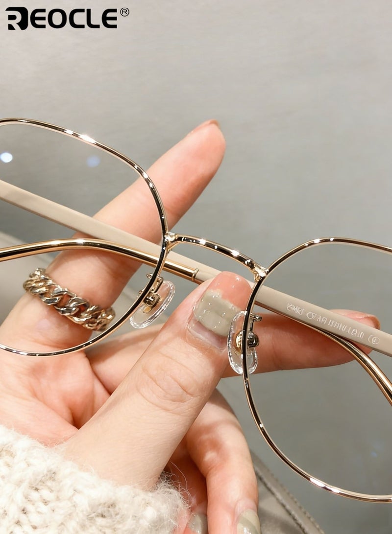 REOCLE Women's Fashion Glasses with Metal Frame Photochromic Lenses Blue Light Blocking Vintage Style with Comfortable Fit for Daily Use Eye Protection - Image 4