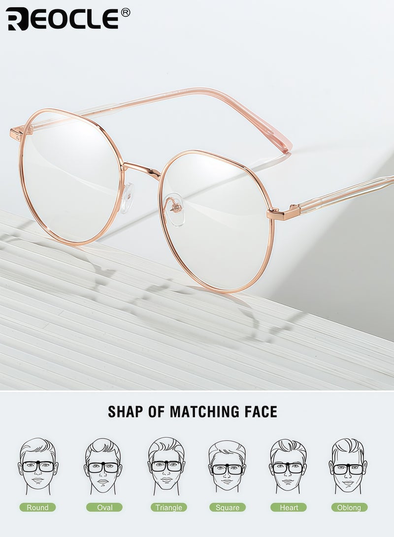 REOCLE Women's Fashion Glasses with Metal Frame Photochromic Lenses Blue Light Blocking Vintage Style with Comfortable Fit for Daily Use Eye Protection - Image 5