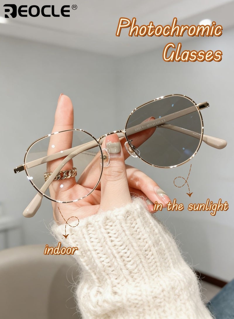 REOCLE Women's Fashion Glasses with Metal Frame Photochromic Lenses Blue Light Blocking Vintage Style with Comfortable Fit for Daily Use Eye Protection - Image 3