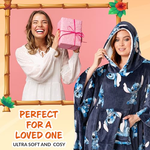 Disney Stitch Blanket Hoodie for Women and Teenagers - Cosy Oversized Fleece Poncho One Size Sherpa Hood - Stitch Gifts - Image 2
