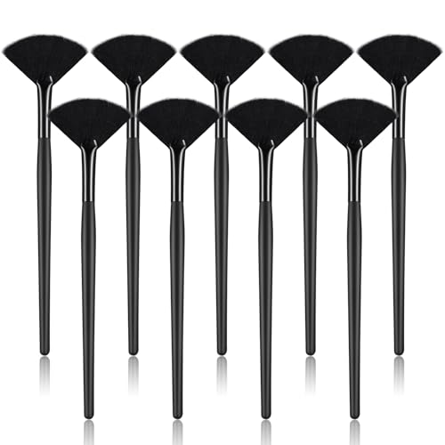 Maitys 9 Pieces Facial Fan Mask Brushes Soft Facial Applicator Brushes Tools for Peel Glycolic Makeup for Mud CreamFull Black - Image 1
