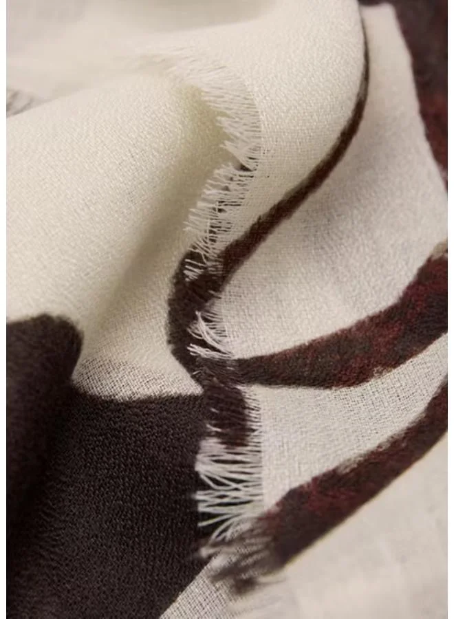 مانجو Printed Scarf With Frayed Finishes