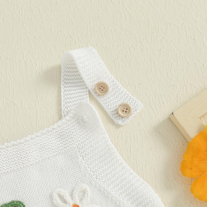 wybzd Newborn Sweater Romper Baby Girl Crochet Knit Sweaters Rompers Embroidery Flower Strawberry Outfit Sleeveless Bodysuit (White, 0-3 Months) - Image 4