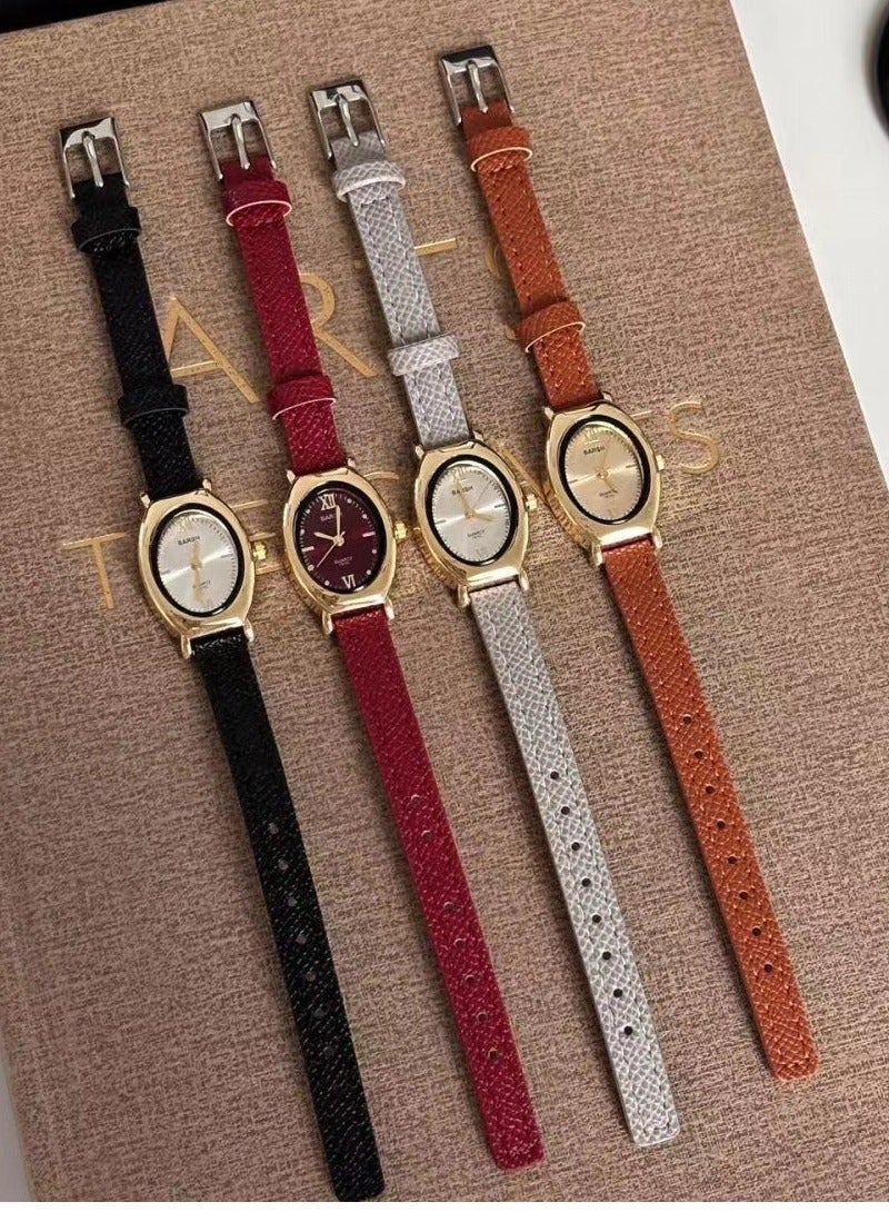 Barsh Women's Vintage Oval Watch - Gold Case with Burgundy Leather Strap & Red Dial | Elegant Casual Wristwatch - Image 4