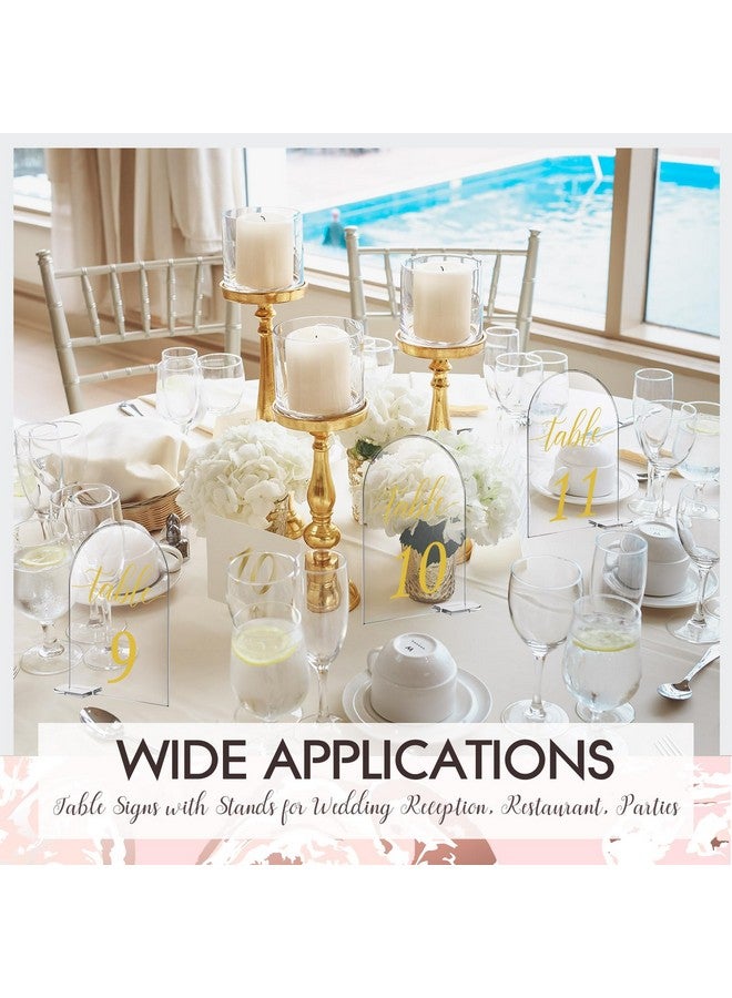 Vicenpal 30 Sets Arch Acrylic Sign Gold Printed 1-30 Table Signs with Stands Calligraphy Clear Table Number Display Stand for Wedding Reception Event Party Restaurant Centerpieces Decor (5 x 7 Inch) - Image 2