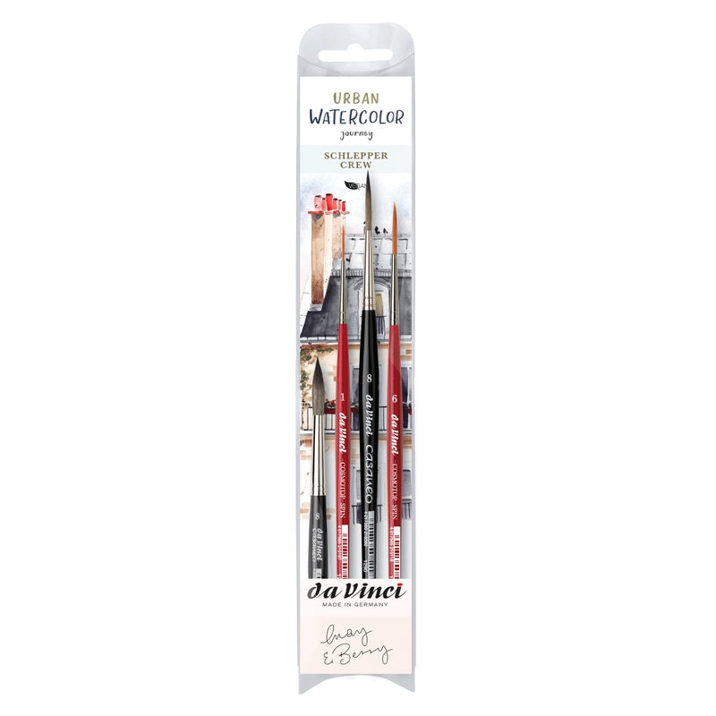da Vinci Urban Watercolor 5602 Brush Set 4Piece Synthetic Watercolor Brushes Sizes 1 6 8 ShortHandle for Illustration Urban Sketching Gouache Ink Painting - Image 2
