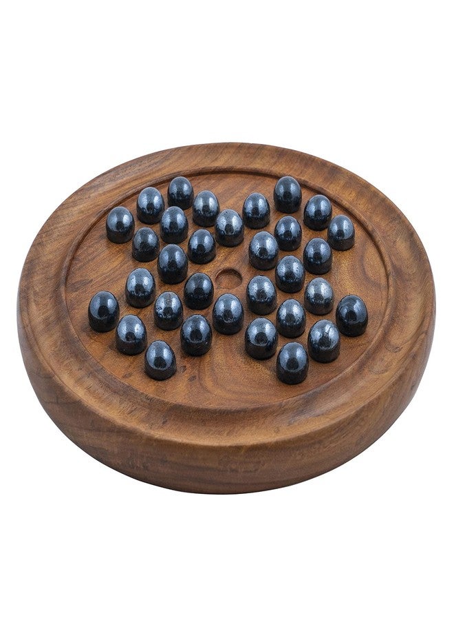 TOOLARTâ„¢ Wooden Solitaire Board Game in with Glass Marbles Brain-vita Unique Game 9" - Best Gift for Kids, Teens & Adults Made in India (RH_Solitaire_7) - Image 1