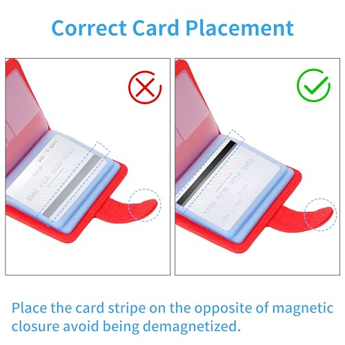 Wisdompro Credit Card Holder, Slim Leather RFID Blocking Wallet Debit Card Protector Organizer Case (20 Card & 7 Memory Card Slots)-Vertical Red - Image 4