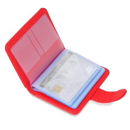 Wisdompro Credit Card Holder, Slim Leather RFID Blocking Wallet Debit Card Protector Organizer Case (20 Card & 7 Memory Card Slots)-Vertical Red - Image 1