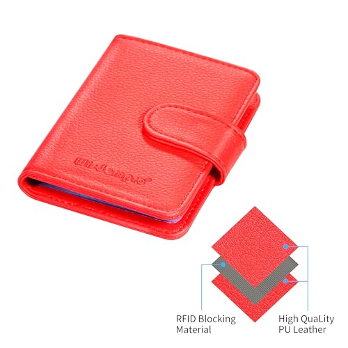 Wisdompro Credit Card Holder, Slim Leather RFID Blocking Wallet Debit Card Protector Organizer Case (20 Card & 7 Memory Card Slots)-Vertical Red - Image 2