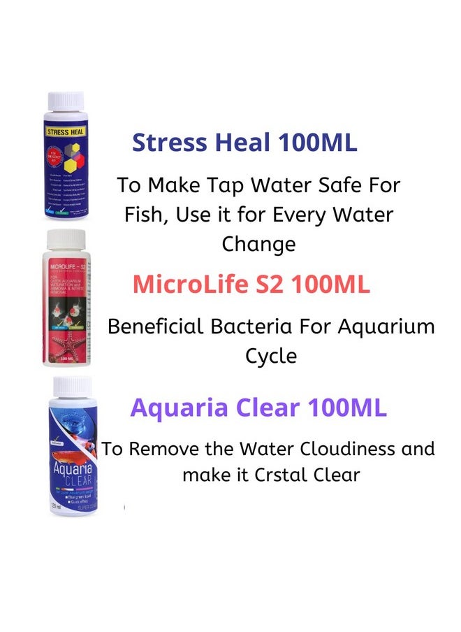 VAYINATO Aquatic Remedies Aquarium Fish Tank Must Have Starter Combo (Stress Heal + Aquaria Clear + Microlife S2) 3 * 100 Ml - 3 Pcs Combo Starter Pack  - Image 2