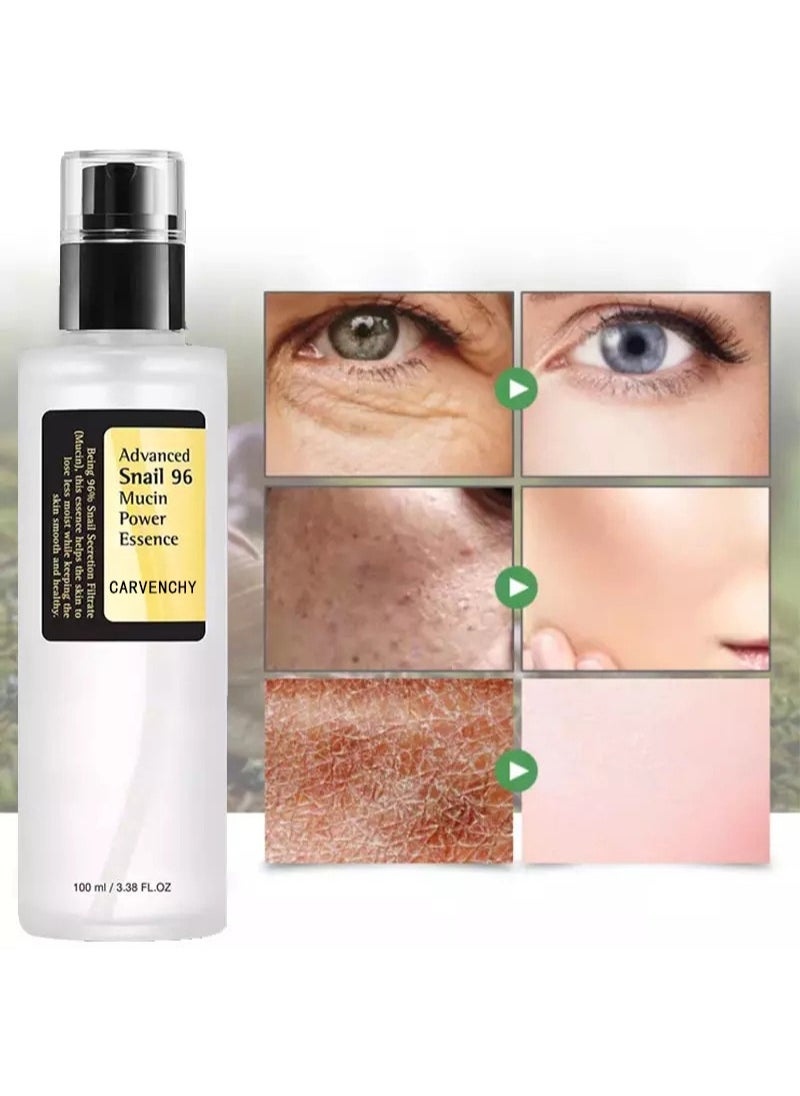 CARVENCHY - Advanced Snail 96 Mucin Power Essence+Advanced Snail 92 Repairing All in One Cream+Advanced Snail Peptide Eye Cream-Ultimate Glass Glow Moisturizing Set with Snail Mucus for Dry, Sensitive Skin - Image 1