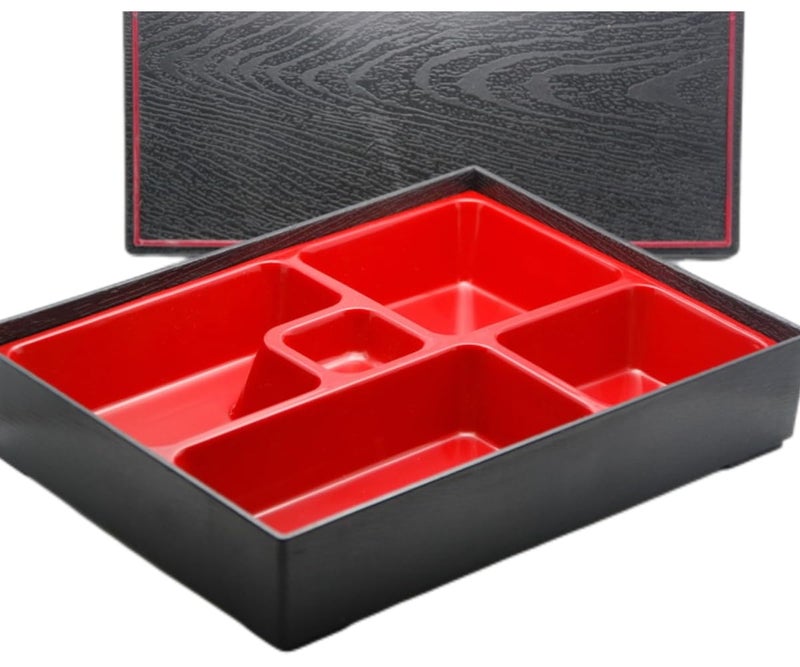 Asian Home Traditional Japanese 5 Compartment Lacquered Bento Lunch Box w Cover L105 x W85 x D25