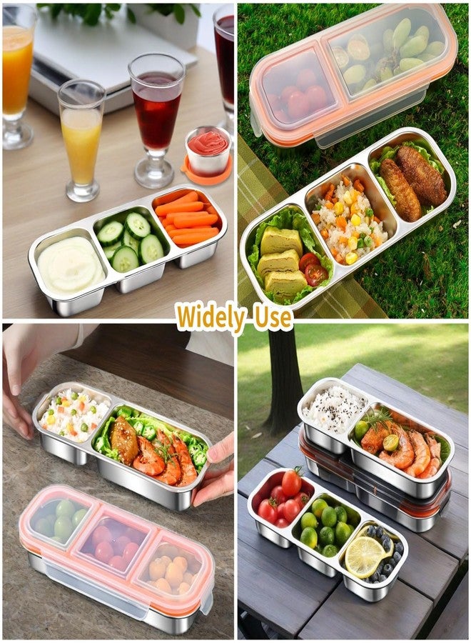 ARTLEO Reusable 20 Oz Stainless Steel Snack Containers with Lids, 3 Leek-Proof Compartment, Come with 1.6 Oz Salad Dressing Containers, for Kids & Adults, Picnics, Work, Food Storage Box. 2 Pack - Image 4