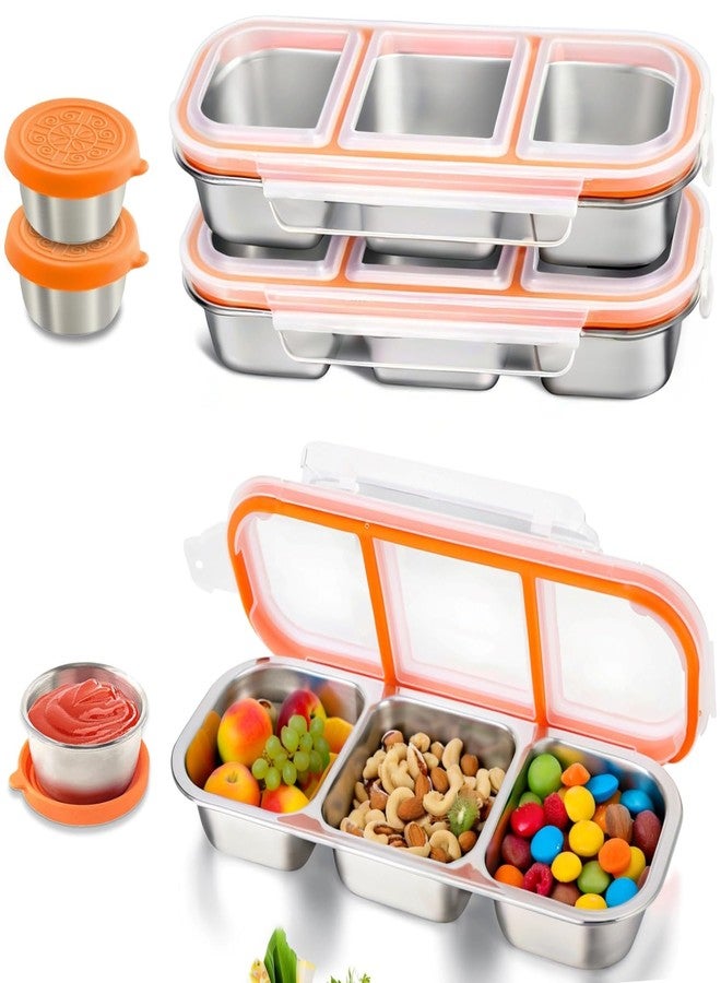 ARTLEO Reusable 20 Oz Stainless Steel Snack Containers with Lids, 3 Leek-Proof Compartment, Come with 1.6 Oz Salad Dressing Containers, for Kids & Adults, Picnics, Work, Food Storage Box. 2 Pack - Image 1