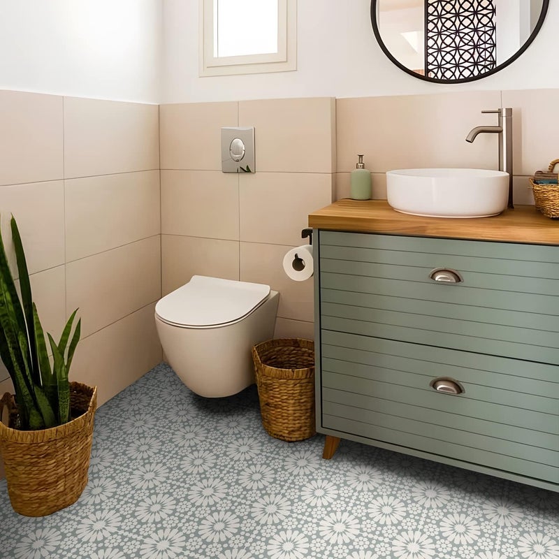 Alwayspon 12PcsX15cm/6inch Retro Gray Daisy Tile Sticker, Self Adhesive Stick on Tiles Transfer Sticker for Bathroom Kitchen, Splashback for Cooker, Peel and Stick Adhesive Vinyl Wall Tiles Sticker - Image 5