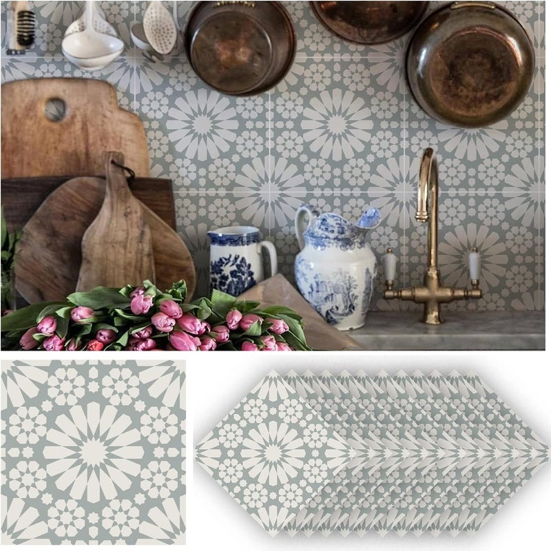 Alwayspon 12PcsX15cm/6inch Retro Gray Daisy Tile Sticker, Self Adhesive Stick on Tiles Transfer Sticker for Bathroom Kitchen, Splashback for Cooker, Peel and Stick Adhesive Vinyl Wall Tiles Sticker - Image 4
