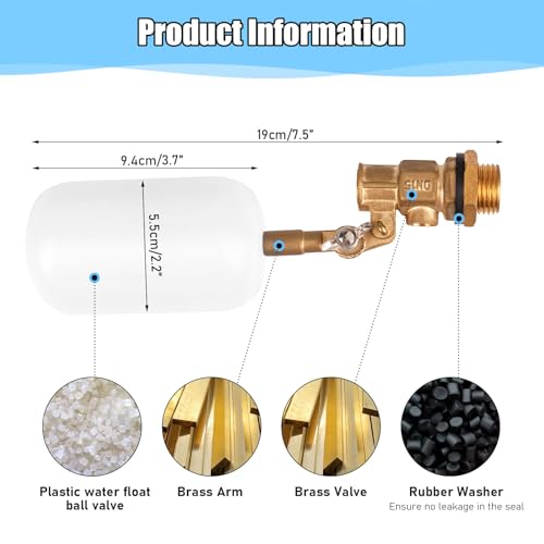 MUDUOBAN Float Valve,1/2 Inch Water Float Valve, Automatic Fill and Shut Off Float Ball Valve with Adjustable Arm for Pool,Pond, Water Trough, Automatic Water System,Fountain - Image 3