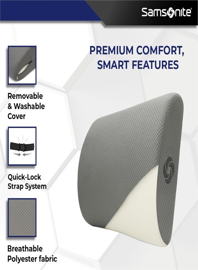 Samsonite Ergonomic Lumbar Pillow for Office Chair and Car Seat - Memory Foam Back Support Lumbar Pillow, Premium Cushion Chair Support for Lower Back Pain Relief and Versatile Use (Grey) - Image 5