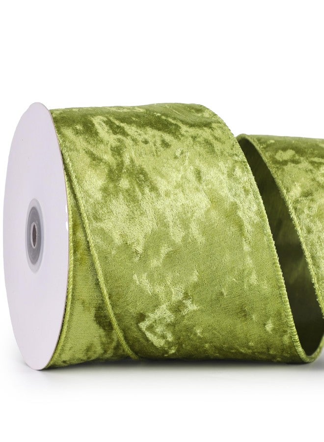 MAYREEL 4 Inch Moss Green Crushed Velvet Ribbon Wired Extra Wide for Christmas Decorations Gift Wrapping Wreaths Tree Toppers 10 Yards - Image 1