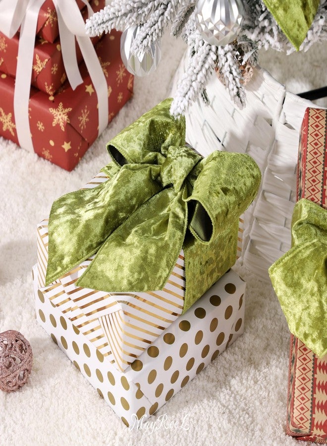 MAYREEL 4 Inch Moss Green Crushed Velvet Ribbon Wired Extra Wide for Christmas Decorations Gift Wrapping Wreaths Tree Toppers 10 Yards - Image 3