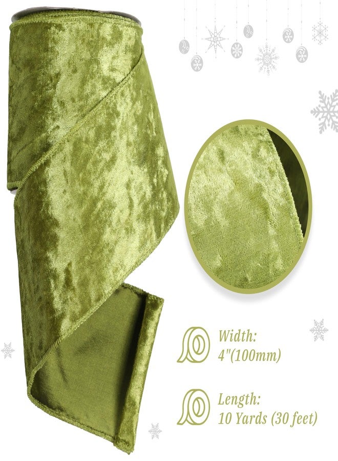 MAYREEL 4 Inch Moss Green Crushed Velvet Ribbon Wired Extra Wide for Christmas Decorations Gift Wrapping Wreaths Tree Toppers 10 Yards - Image 2