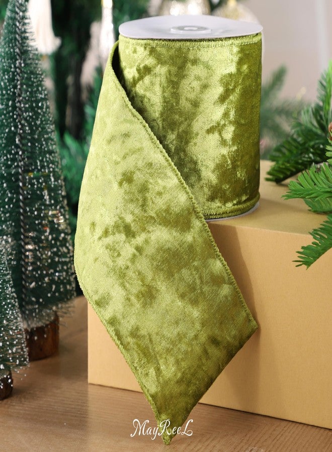 MAYREEL 4 Inch Moss Green Crushed Velvet Ribbon Wired Extra Wide for Christmas Decorations Gift Wrapping Wreaths Tree Toppers 10 Yards - Image 5