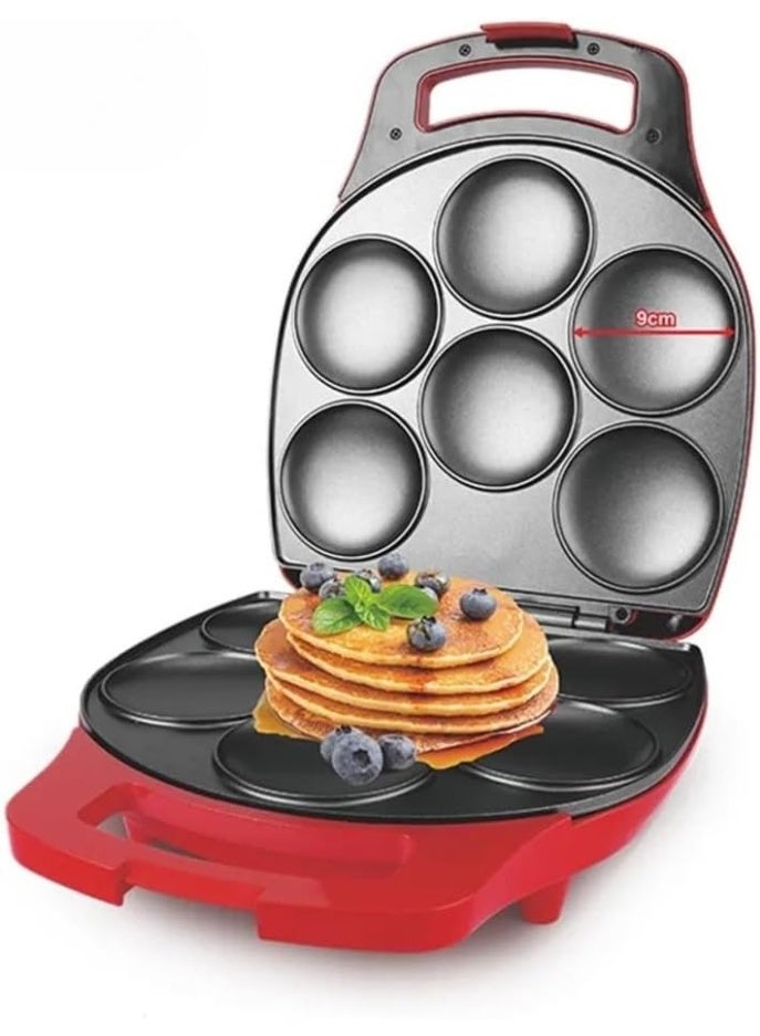 دي اس بي ماكينة صنع البان كيك والكوكيز والكيك والاريبا الاحترافية من دي اس بي سريعة التسخين 1200واط  مزودة ب 6 فتحات  ألواح مغلفة بطبقة غير لاصقة لسهولة التنظيف مشبك تأمين تلقائي وأقدام مانعة للانزلاق لضمان الاستقرار مقاومة للالتصاق-KC1228-احمر - Image 1