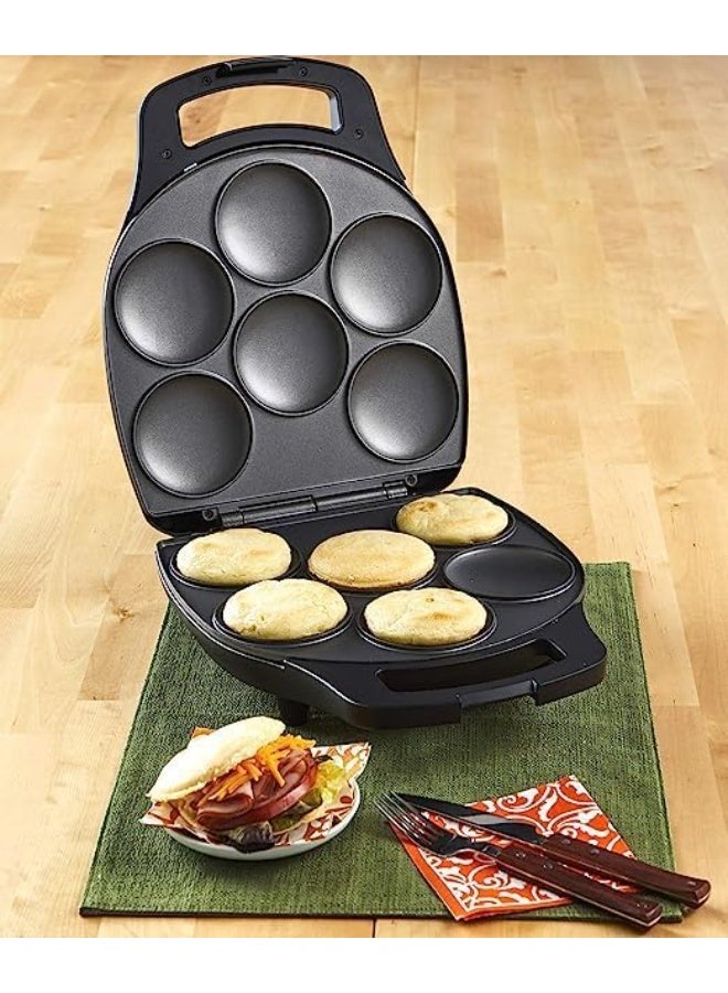 دي اس بي ماكينة صنع البان كيك والكوكيز والكيك والاريبا الاحترافية من دي اس بي سريعة التسخين 1200واط  مزودة ب 6 فتحات  ألواح مغلفة بطبقة غير لاصقة لسهولة التنظيف مشبك تأمين تلقائي وأقدام مانعة للانزلاق لضمان الاستقرار مقاومة للالتصاق-KC1228-احمر - Image 2