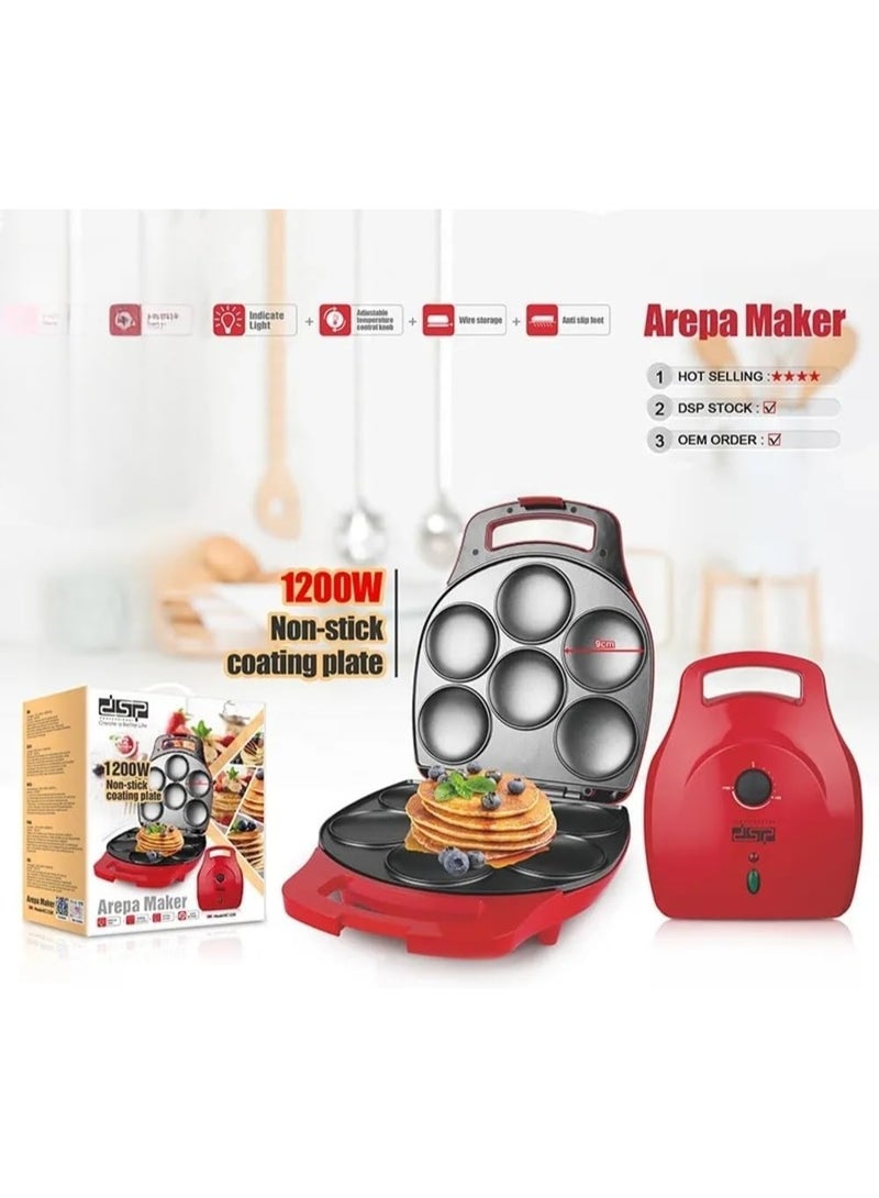 دي اس بي ماكينة صنع البان كيك والكوكيز والكيك والاريبا الاحترافية من دي اس بي سريعة التسخين 1200واط  مزودة ب 6 فتحات  ألواح مغلفة بطبقة غير لاصقة لسهولة التنظيف مشبك تأمين تلقائي وأقدام مانعة للانزلاق لضمان الاستقرار مقاومة للالتصاق-KC1228-احمر - Image 4