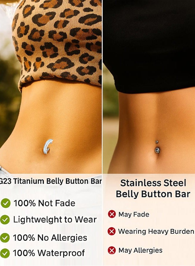 VOJO 14G G23 Titanium Clicker Belly Button Ring,10/12mm Reverse Curved Hoop Navel Barbell Body Jewelry, 14G 10/12mm, Titanium, cubic zirconia - Image 4