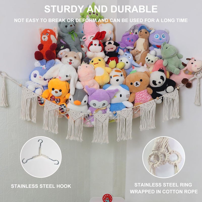 badigo Large Stuffed Animal Hammock or Net, Macrame Boho Toy Hammock with LED Light, Decorate Net for Stuffed Animals Corner, Space Saving Hanging Stuff Animal Organizer Holder for Kids Bedroom Playroom - Image 4