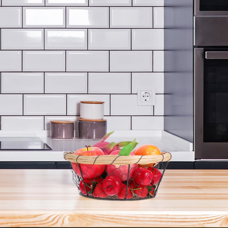 سلة تخزين كبيرة مستديرة من سلك الحديد الخام بقطر 25 سم لتنظيم الفواكه والخضروات والخبز والبيض على سطح المطبخ - Image 5