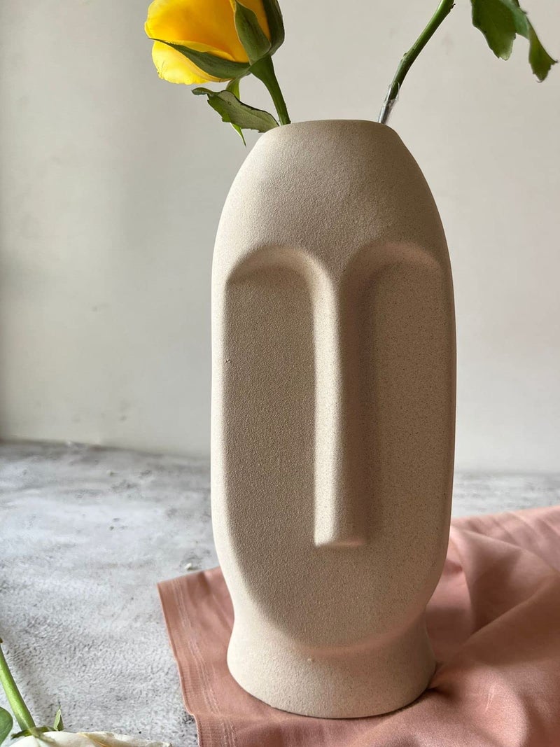 CRAFTRIBAL Ceramic Abstract Face Vase Combo Pack | Ceramic Flower Vase | Matte (Rough) Finish, 10 Inches (Black, White) - Image 2