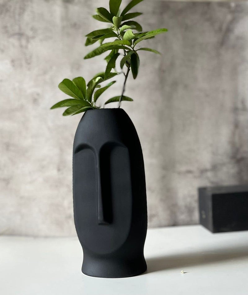 CRAFTRIBAL Ceramic Abstract Face Vase Combo Pack | Ceramic Flower Vase | Matte (Rough) Finish, 10 Inches (Black, White) - Image 3