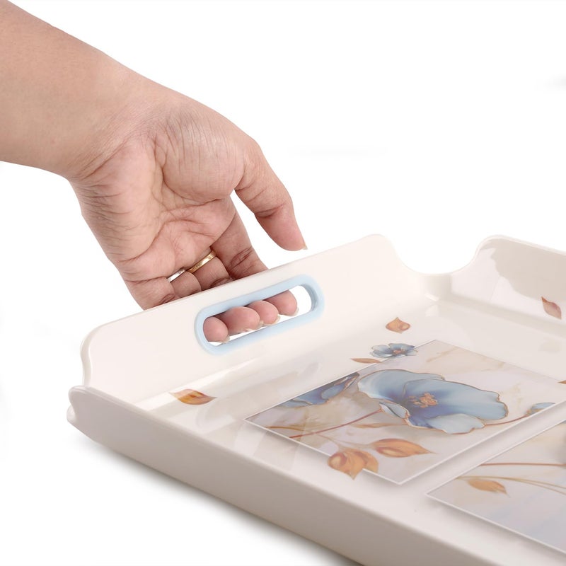 NAYASA Modern Plastic Rectangular Serving Tray Set of 3, Small, Medium & Large | Stylish Multipurpose Kitchen Tray for Tea, Coffee, Snacks, Fruits & Desserts | Blue - Image 2